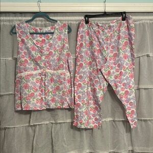 Laura Ashley Vintage Pink and Blue Floral Pajama Set